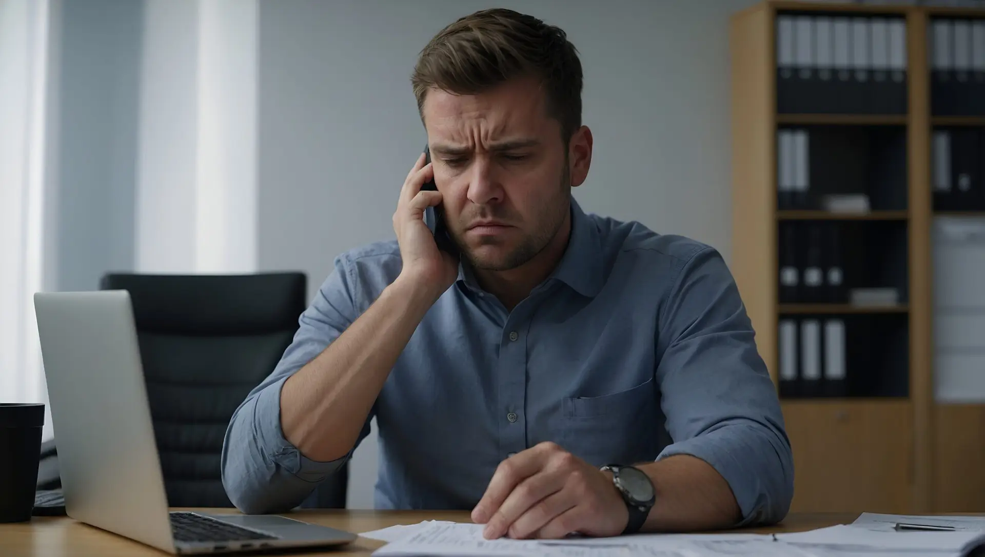 Stressed out man staring at a computer